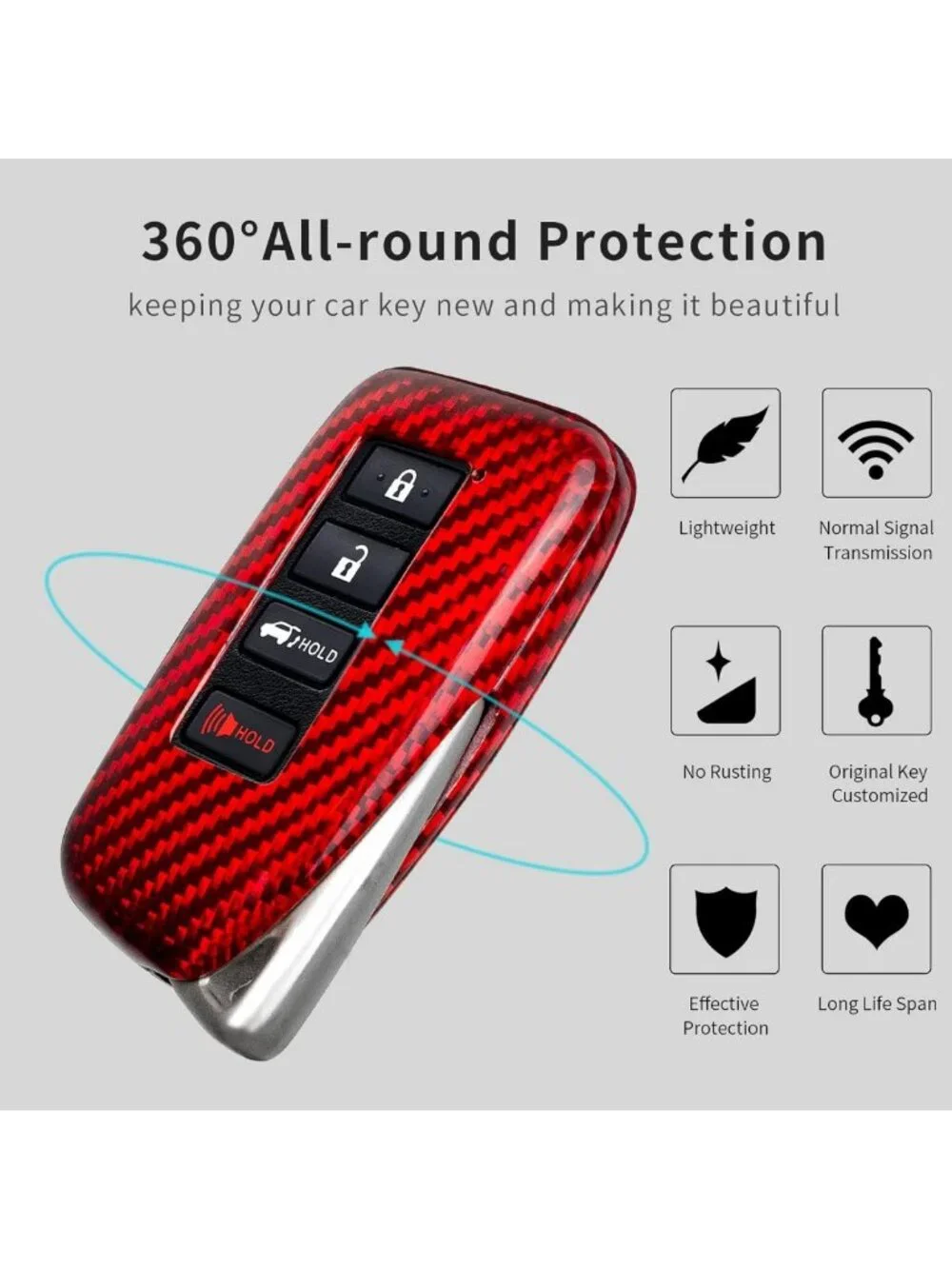 Real Glass Fiber Key Fob Cover for Lexus LX570 RX450 RX350 IS350 - Red Protector